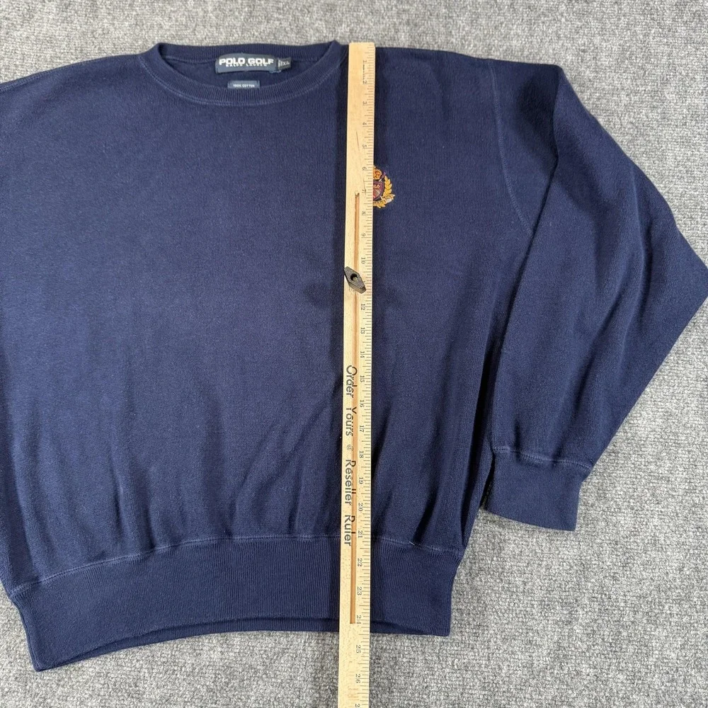 Polo Golf Ralph Lauren Sweater Mens 2XL Navy Blue Crest Cotton Crewneck Pullover